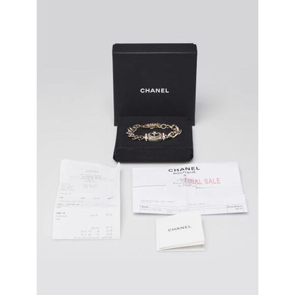 Chanel Gold Metal Crystal Interlocking CC Chunky Chain Bracelet - Picture 2 of 5